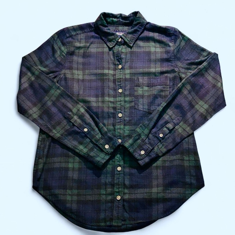 Abercrombie & Fitch Dark Plaid Flannel Button-Up (Black/Green/Navy) - Men’s S